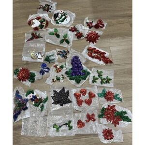 48 Colorful VGT Sequence Embroidered Sew On Patches Christmas Hearts Bow, Fruit